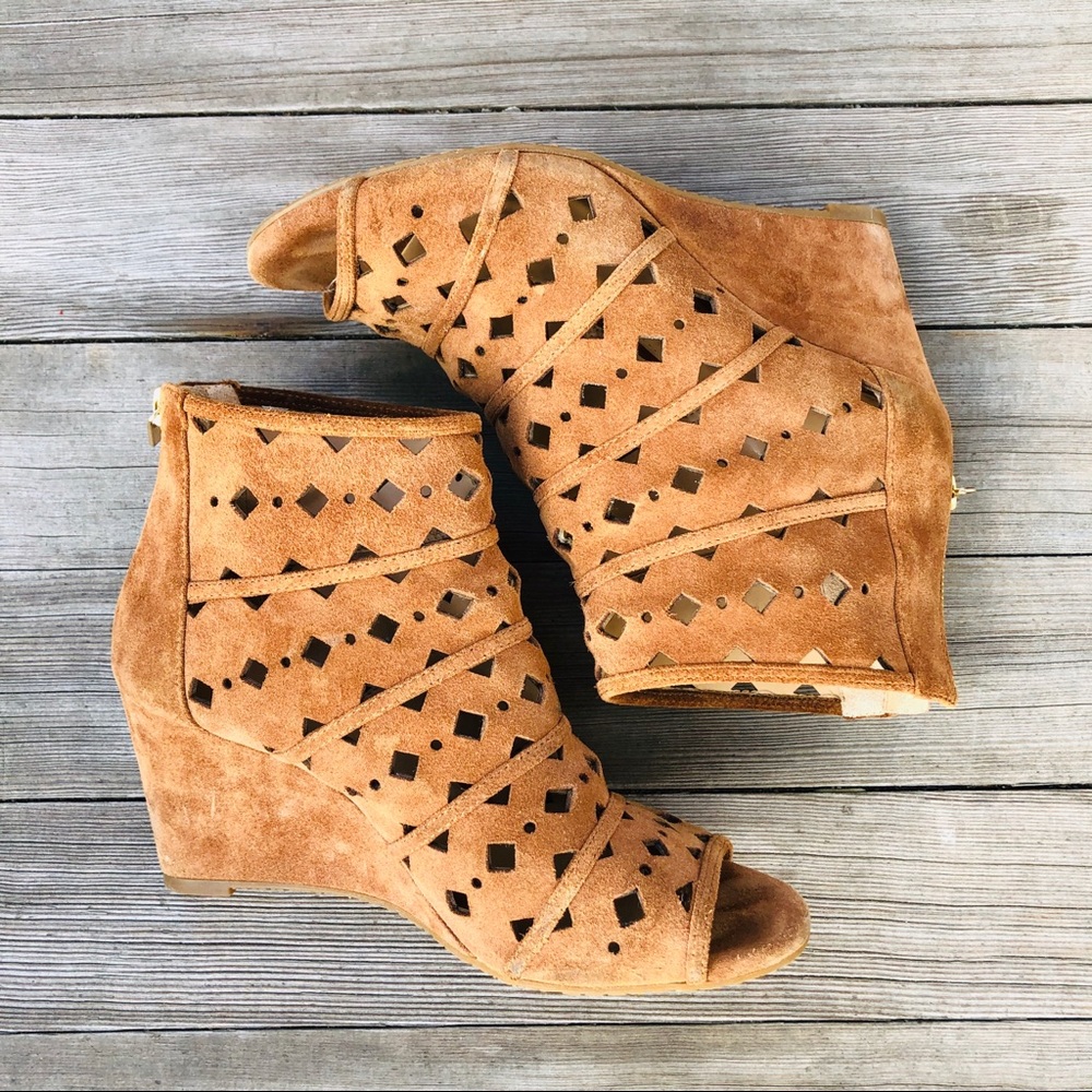 Michael Kors Brown Suede Ankle Wedge Booties